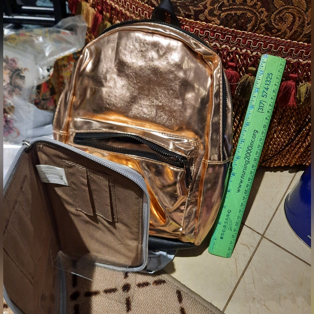 GORGEOUSLY Sassy ROSE GOLD backpack and matching Zip Around Organizer